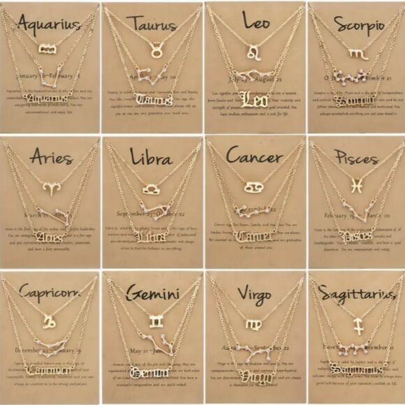 🍏50% OFF/3+...♋  3-piece zodiac Cancer link chain necklace set (Gold tone) - Picture 5 of 5